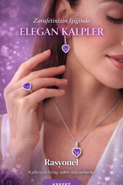 Ayarlanabilir Yüzük hediyeli Kalpli Set